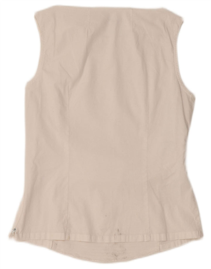 NARACAMICIE Camicetta senza maniche da donna Top UK 8 Piccolo cotone gessato bianco