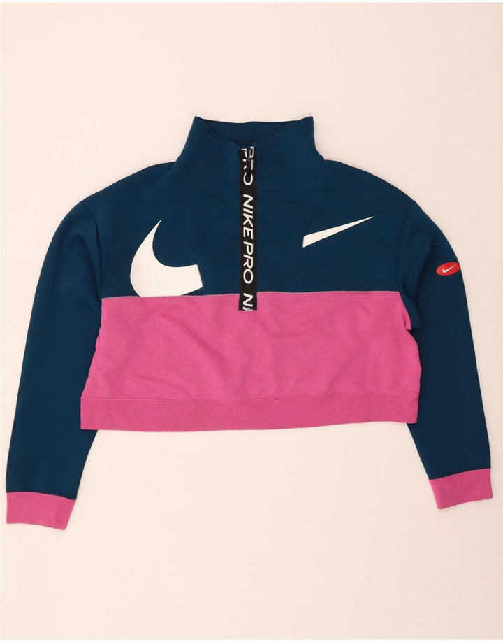 NIKE Womens Oversized Graphic Sweatshirt Jumper UK 14 Medium Navy Blue