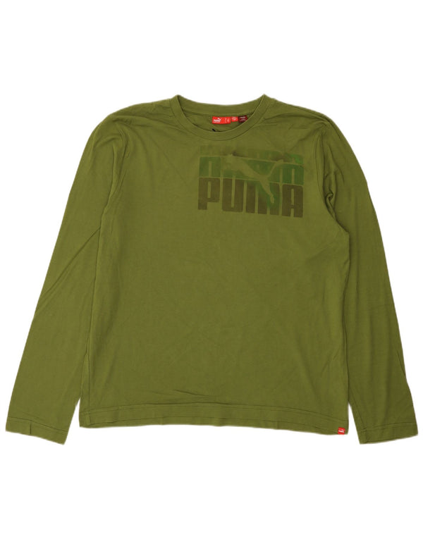 Puma Maglietta grafica da uomo a maniche lunghe grande in cotone verde