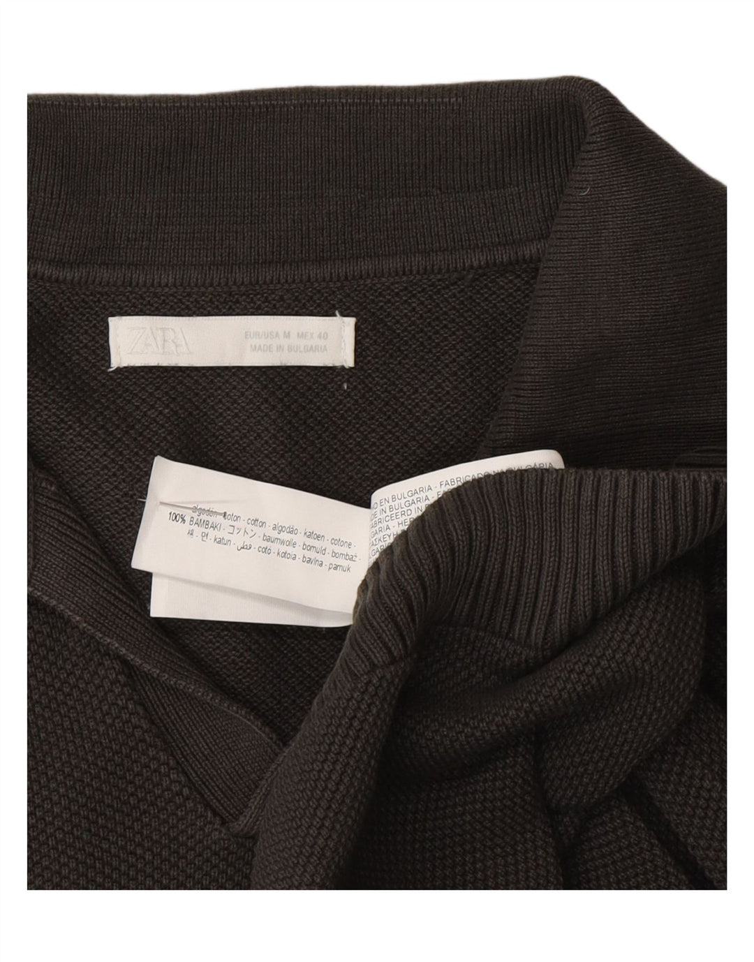 Maglione Zara da uomo a maniche corte con collo a polo in cotone grigio medio
