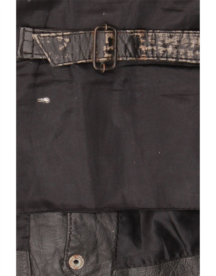 Gilet in pelle vintage da uomo grande nero