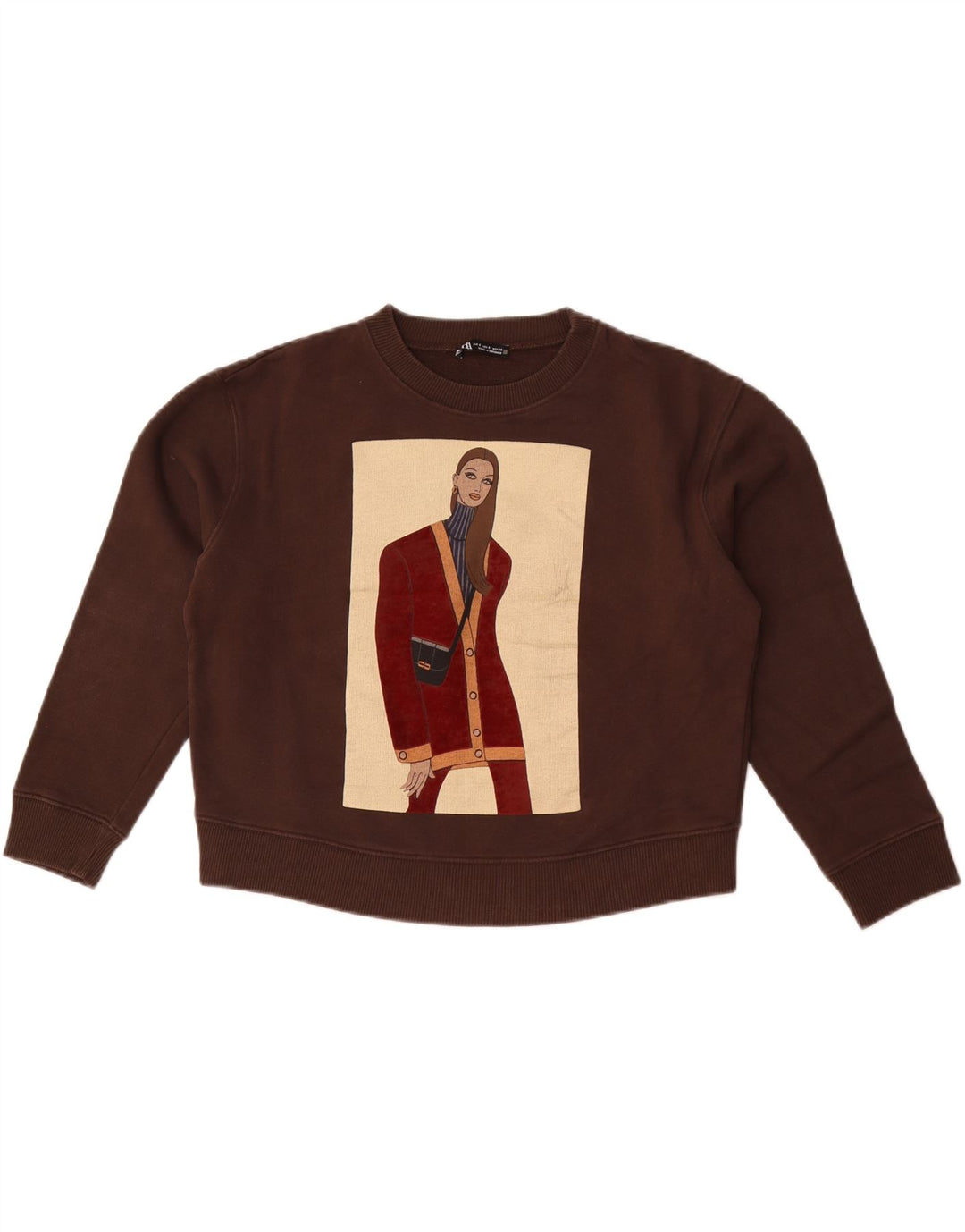 Felpa oversize con grafica corta Zara da donna UK 10 piccola marrone