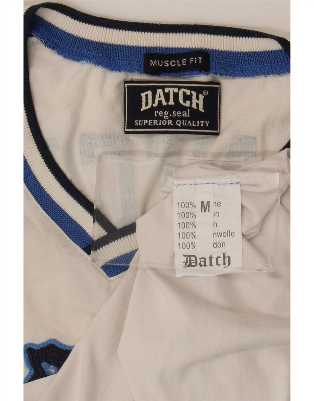 Datch Mens Muscle Graphic Top manica lunga UK 12 Medium White Colourblock