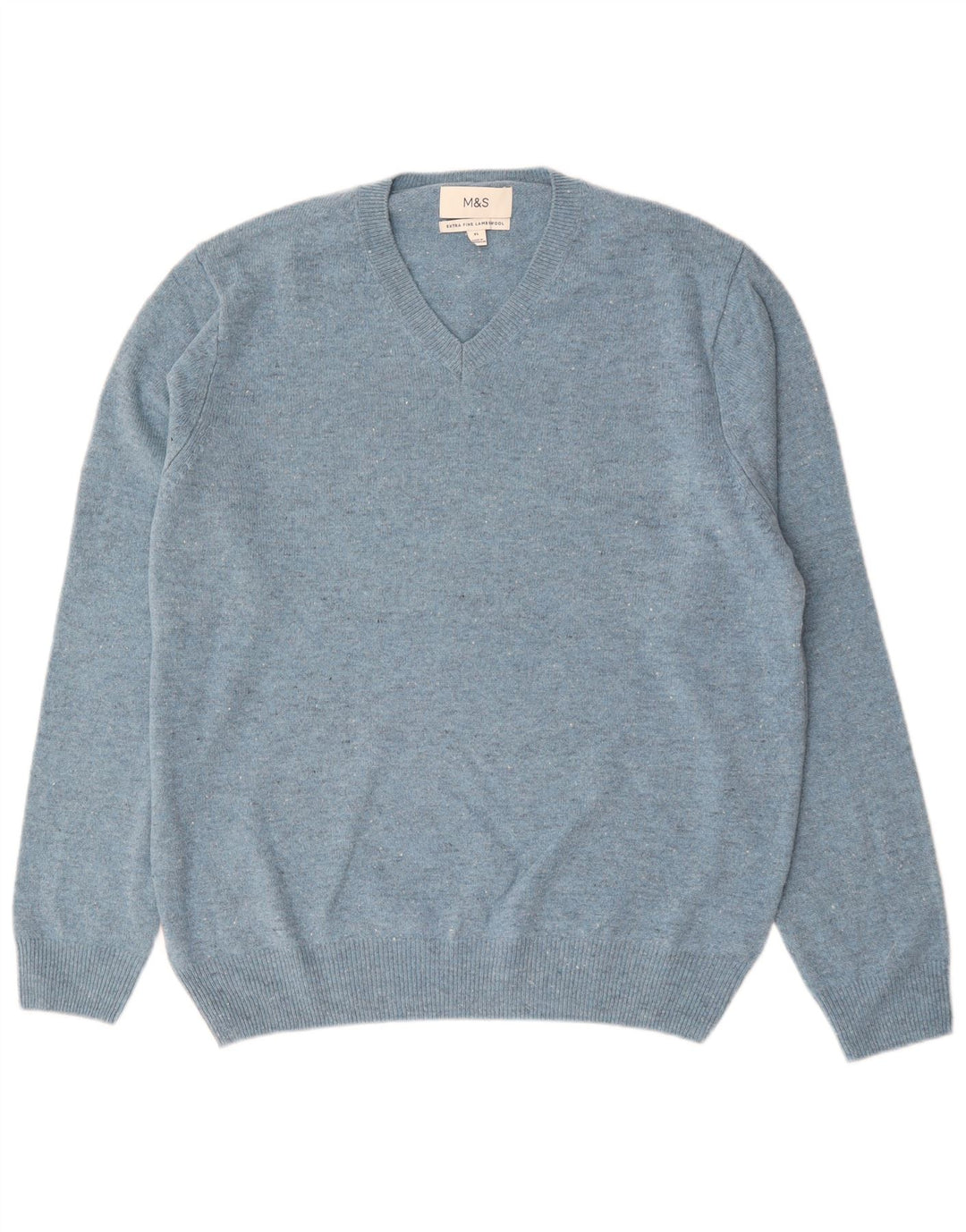 Maglione da uomo Marks & Spencer con scollo a V XL Lana d'agnello screziata blu