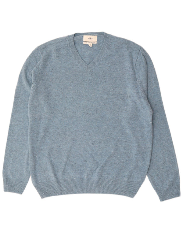 Maglione da uomo Marks & Spencer con scollo a V XL Lana d'agnello screziata blu