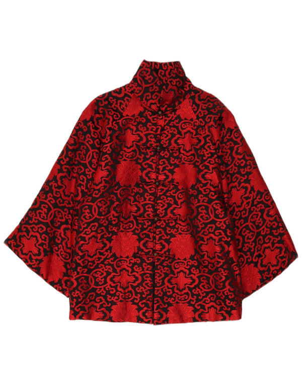 Giacca kimono vintage da donna con maniche a 3/4 UK 16 grande motivo cachemire rosso