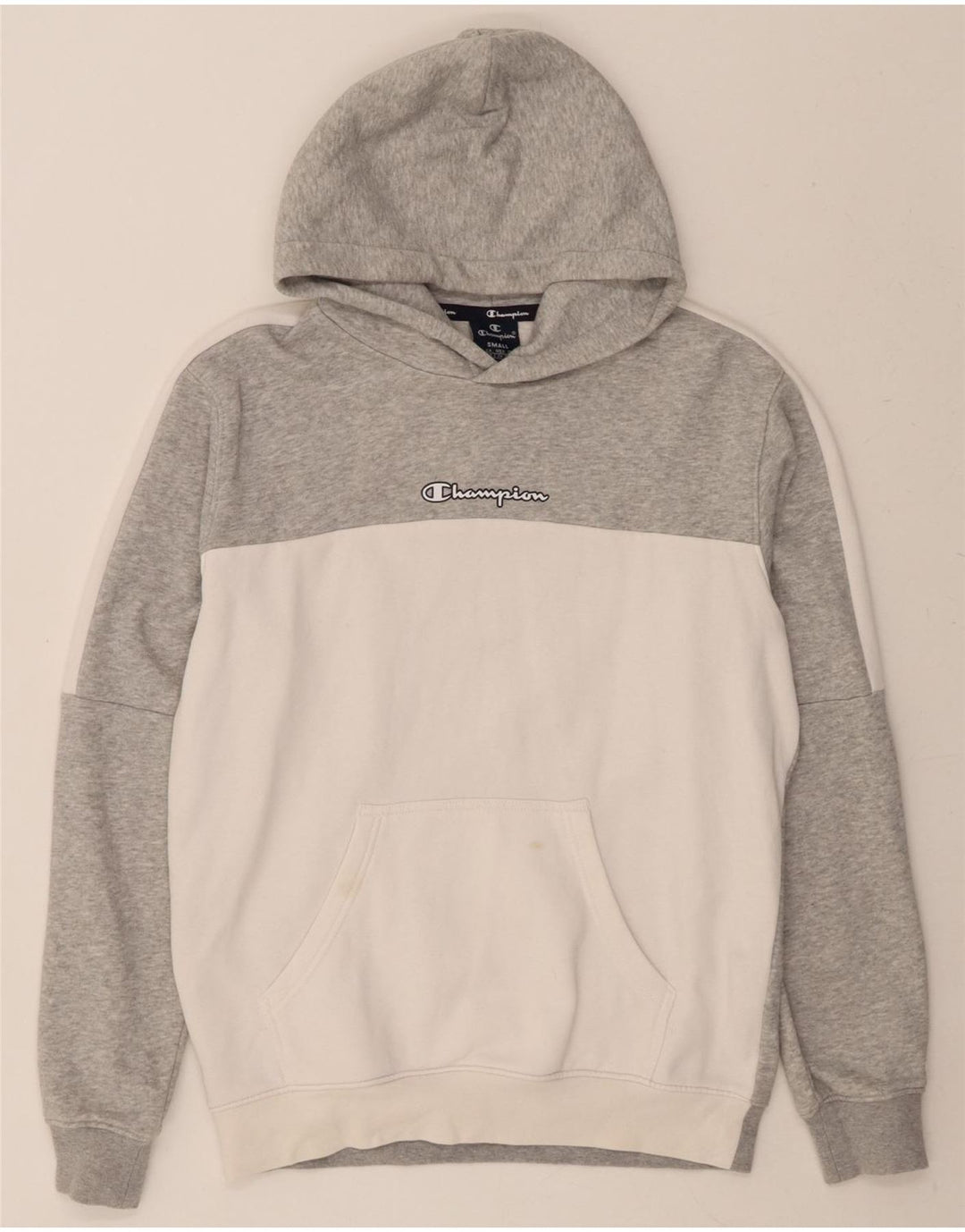 CHAMPION Mens Hoodie Jumper Small Grey Colourblock Cotton Vintage Champion and Second-Hand Champion from Messina Hembry 