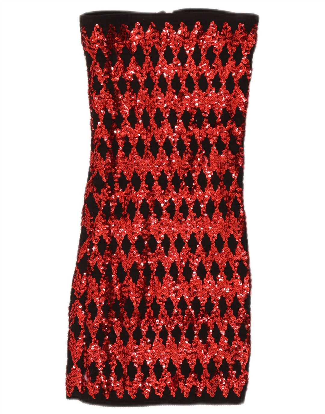 Top senza spalline con paillettes vintage da donna UK 14 grande rosso geometrico