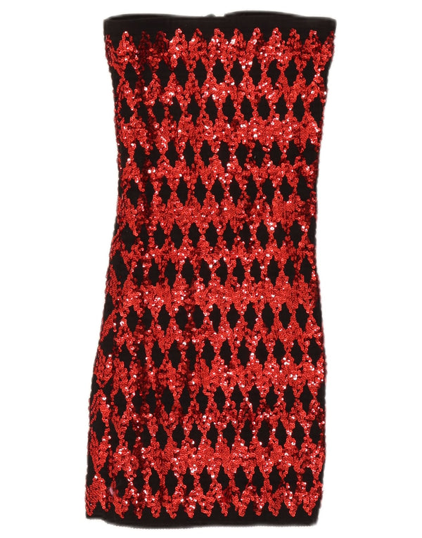 Top senza spalline con paillettes vintage da donna UK 14 grande rosso geometrico