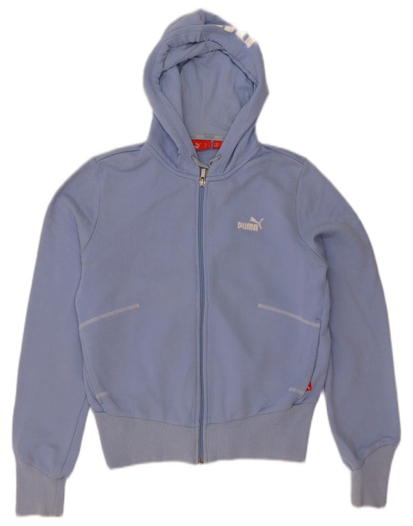 Felpa con cappuccio e zip corta grafica da donna Puma UK 10 piccola in cotone blu