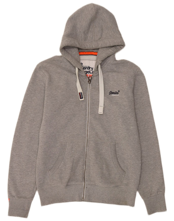 Maglione con cappuccio e zip da uomo Superdry, cotone chiazzato grigio grande