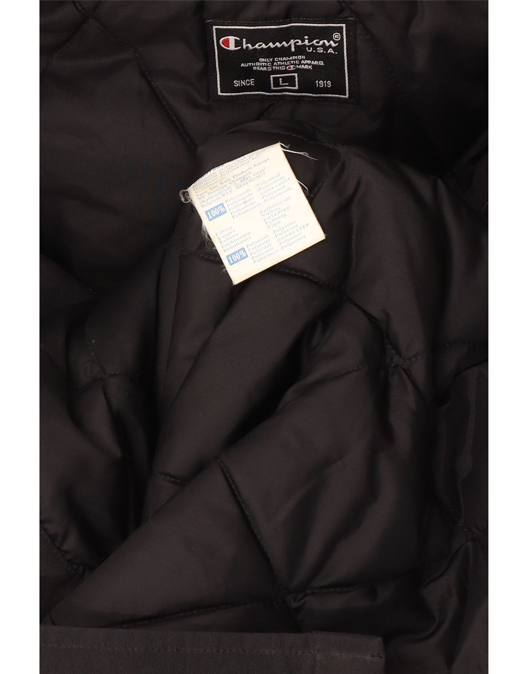 Cappotto imbottito con cappuccio da uomo Champion UK 40 Large Nero in poliammide