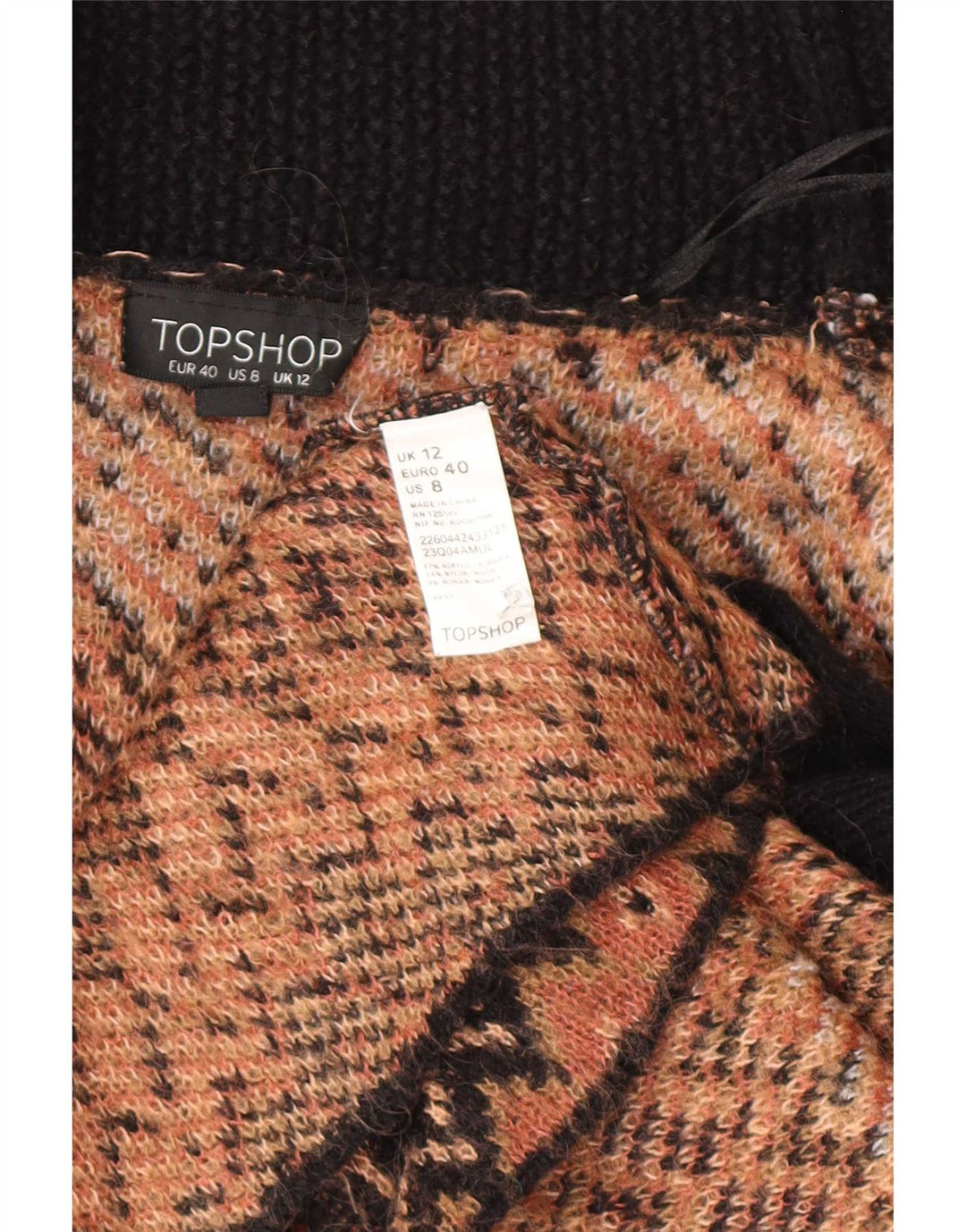 Topshop Maglione cardigan aperto oversize da donna UK 12 Marrone medio geometrico