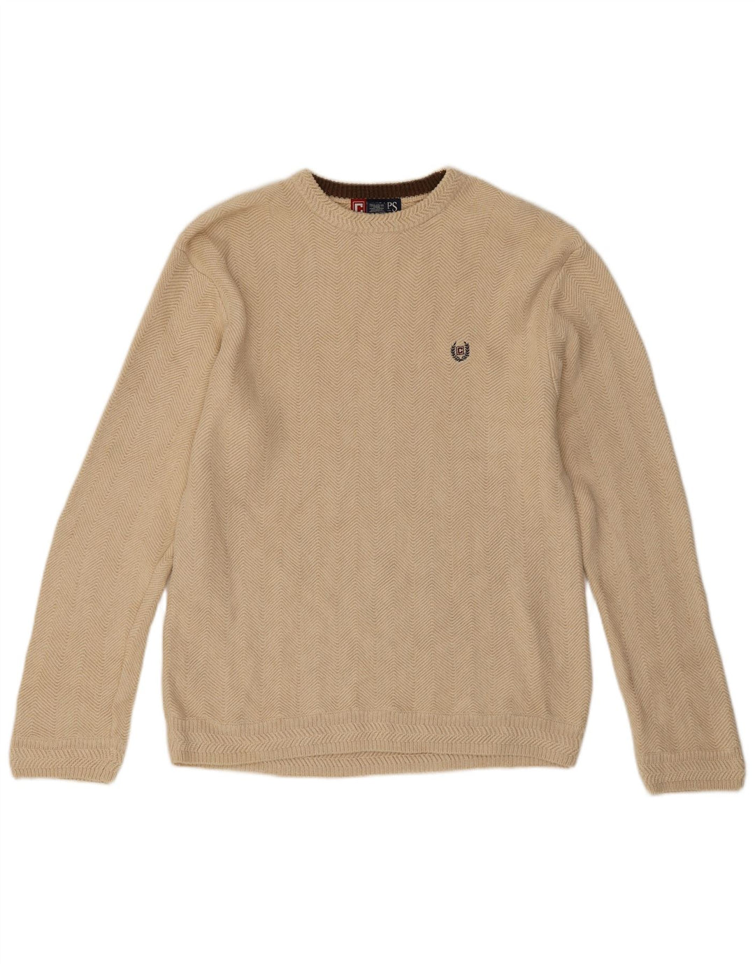 Maglione da uomo girocollo Chaps in cotone Chevron beige medio