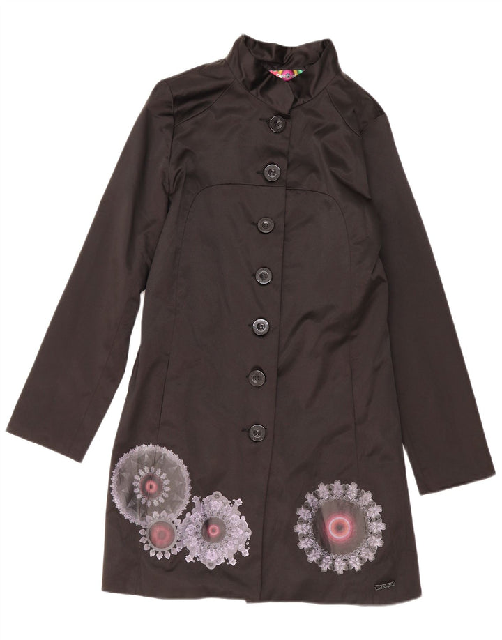 Desigual Cappotto grafico da donna EU 42 Grande cotone floreale nero
