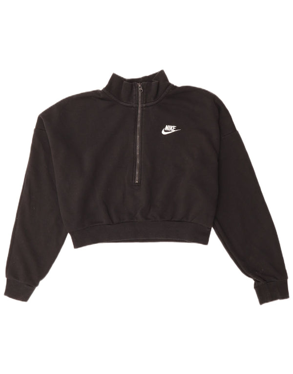 Felpa Nike da donna oversize con collo corto e zip, maglione UK 10 piccola nera