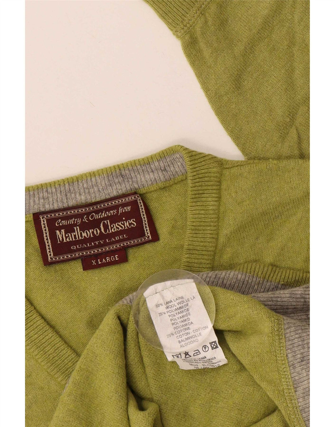Marlboro Classics Maglione da uomo con scollo a V XL in lana verde