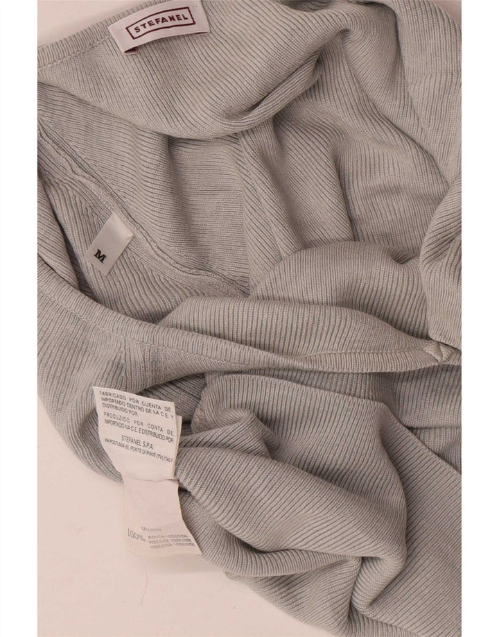 Stefanel Donna Lash Crop Camicetta Top UK 12 Rayon grigio medio