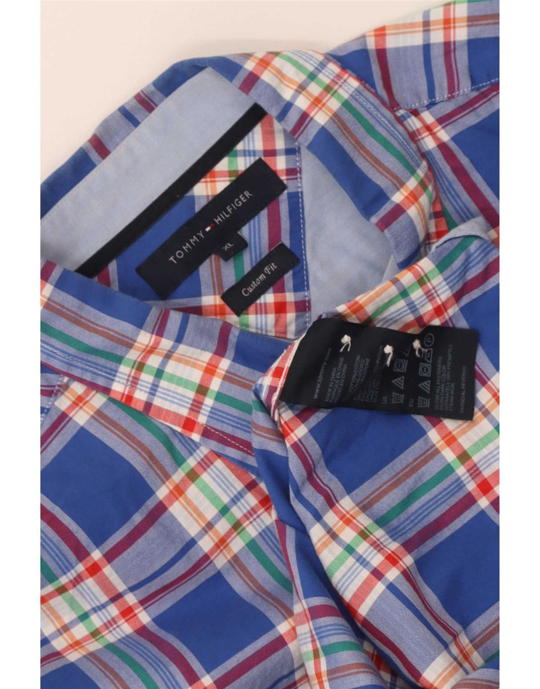 Camicia da uomo su misura Tommy Hilfiger XL in cotone a quadri blu
