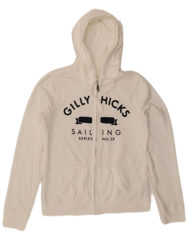 GILLY HICKS Maglione con cappuccio e zip grafica Sydney da donna UK 16 Large Bianco