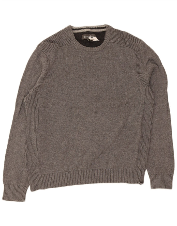Maglione maglione girocollo da uomo Eddie Bauer grande cotone grigio