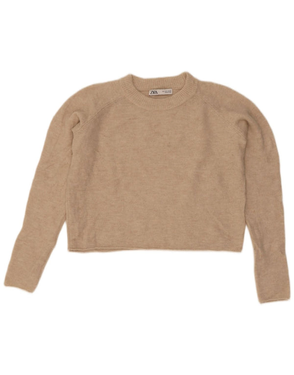 Maglione corto girocollo oversize da donna Zara UK 10 piccolo Beige