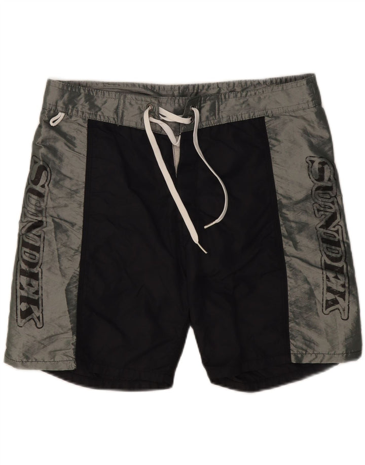 Pantaloncini da bagno grafici da uomo SUNDEK nylon color block medio nero
