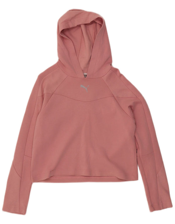 PUMA Womens Crop Oversized Hoodie Jumper UK 10 Small Pink Cotton