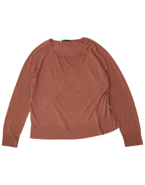 Maglione oversize con scollo a barca da donna Zara UK 10 piccolo in viscosa marrone