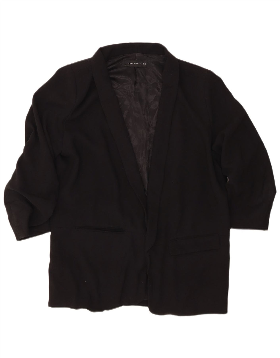 Giacca Blazer Aperta da Donna con Maniche a 3/4 ZARA UK 18 XL Nera