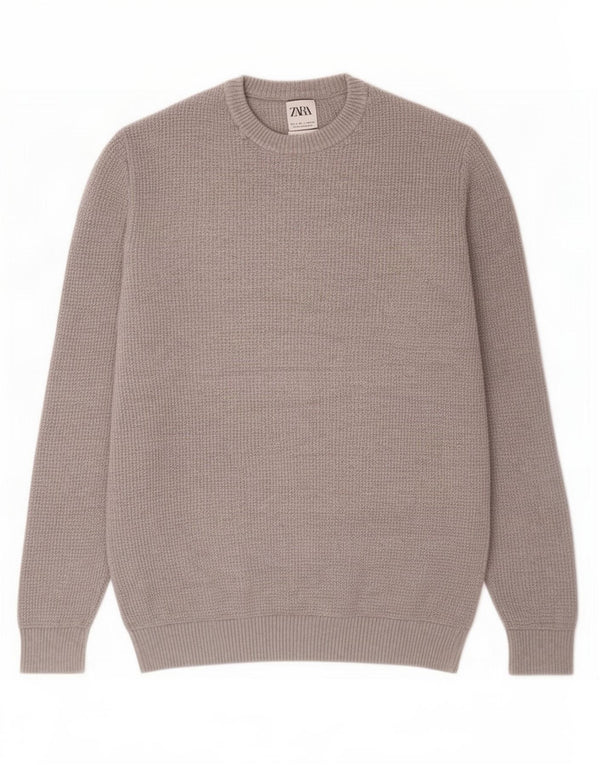 Maglione maglione girocollo da uomo Zara grande in cotone grigio