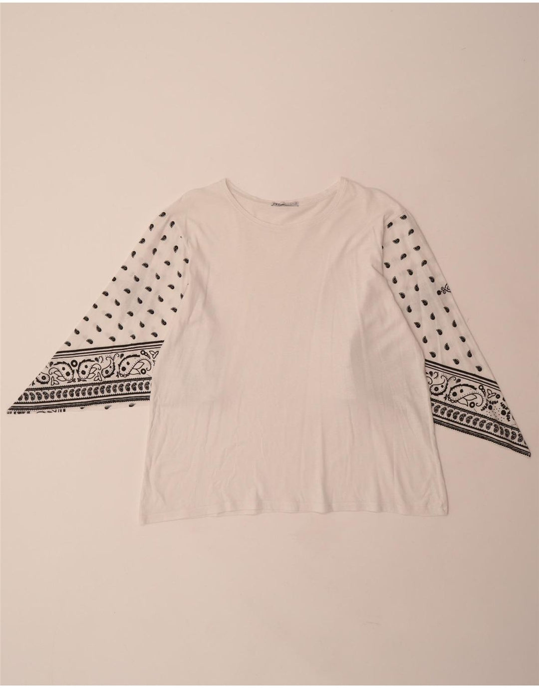 ZARA Camicetta da Donna Top UK 14 Medio Bianco Paisley