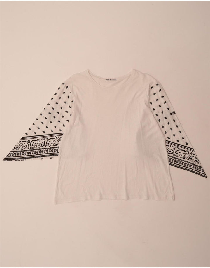 ZARA Camicetta da Donna Top UK 14 Medio Bianco Paisley