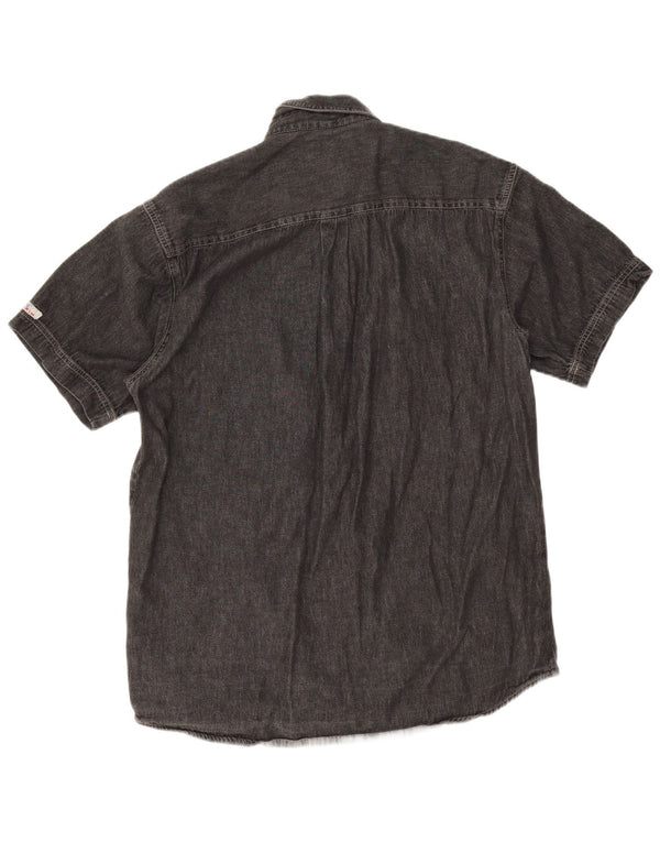 Giani Feroti Camicia in denim a maniche corte da uomo Nera media