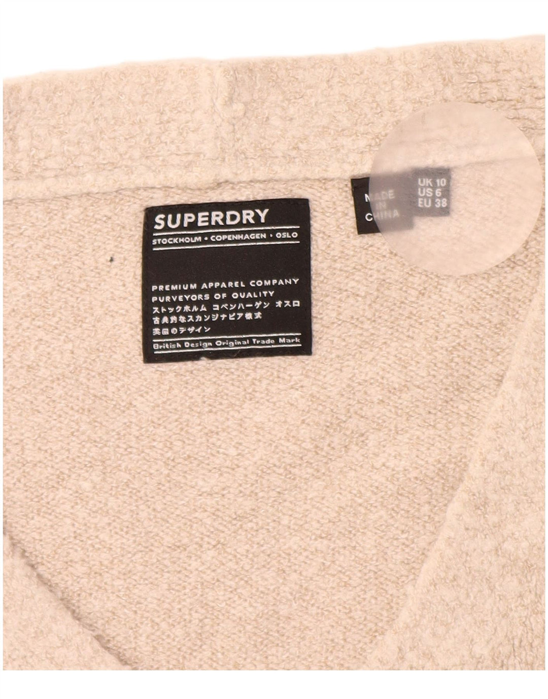 Maglione oversize da donna con scollo a V SUPERDRY UK 10 Piccolo acrilico beige