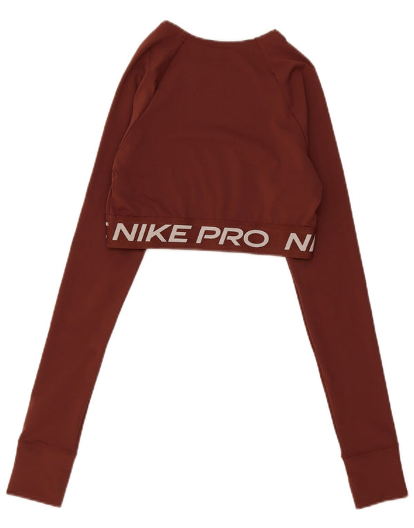 Nike Dri Fit Crop Graphic Top manica lunga da donna UK 10 Small Marrone