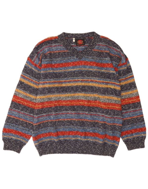 Maglione da uomo con scollo a V Oxymel, lana a righe grandi multicolori