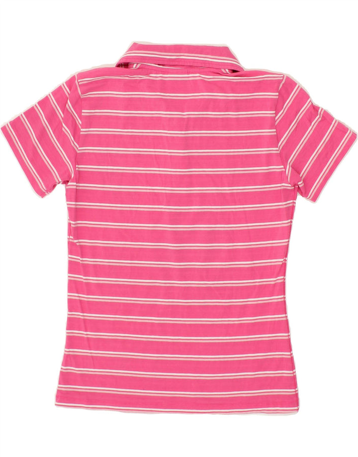 ASICS Womens Polo Shirt UK 12 Medium Pink Striped Vintage Asics and Second-Hand Asics from Messina Hembry 