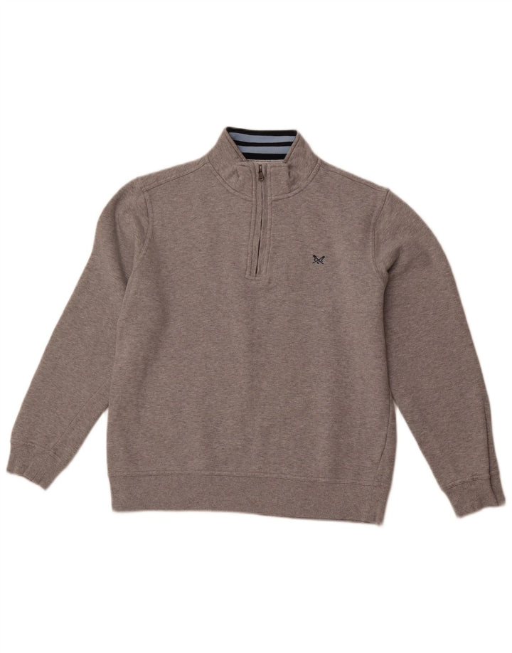 CREW CLOTHING Felpa da uomo con collo con zip, maglione grande, cotone grigio