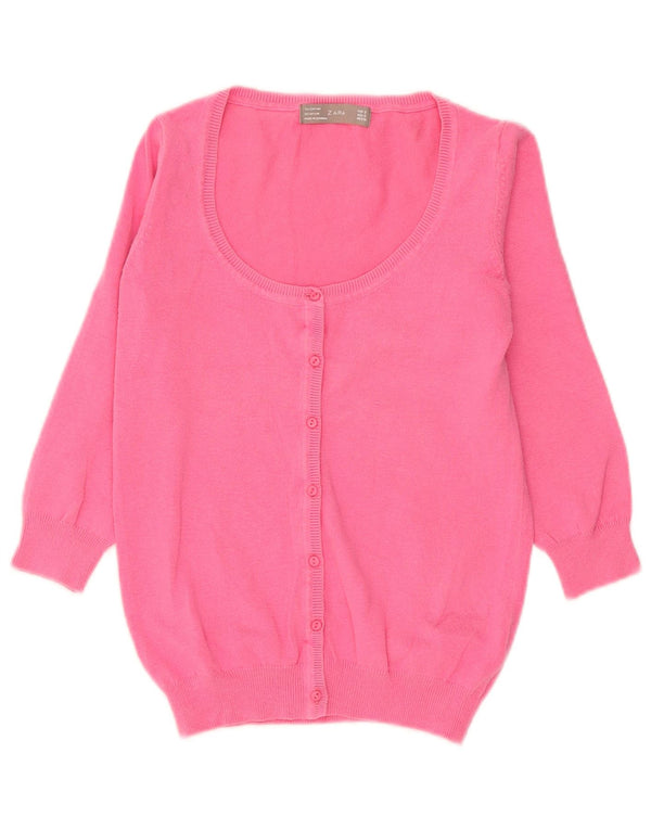Maglione cardigan con maniche a 3/4 da donna Zara UK 10 piccolo cotone rosa