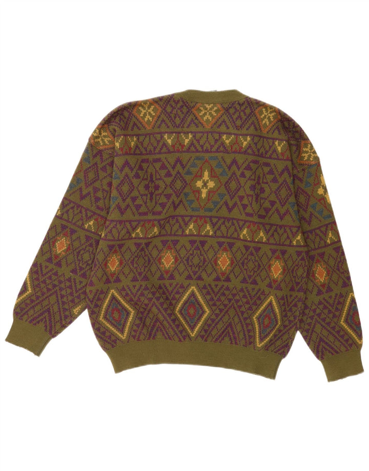 Maglione maglione girocollo da uomo Navigare, lana geometrica kaki media