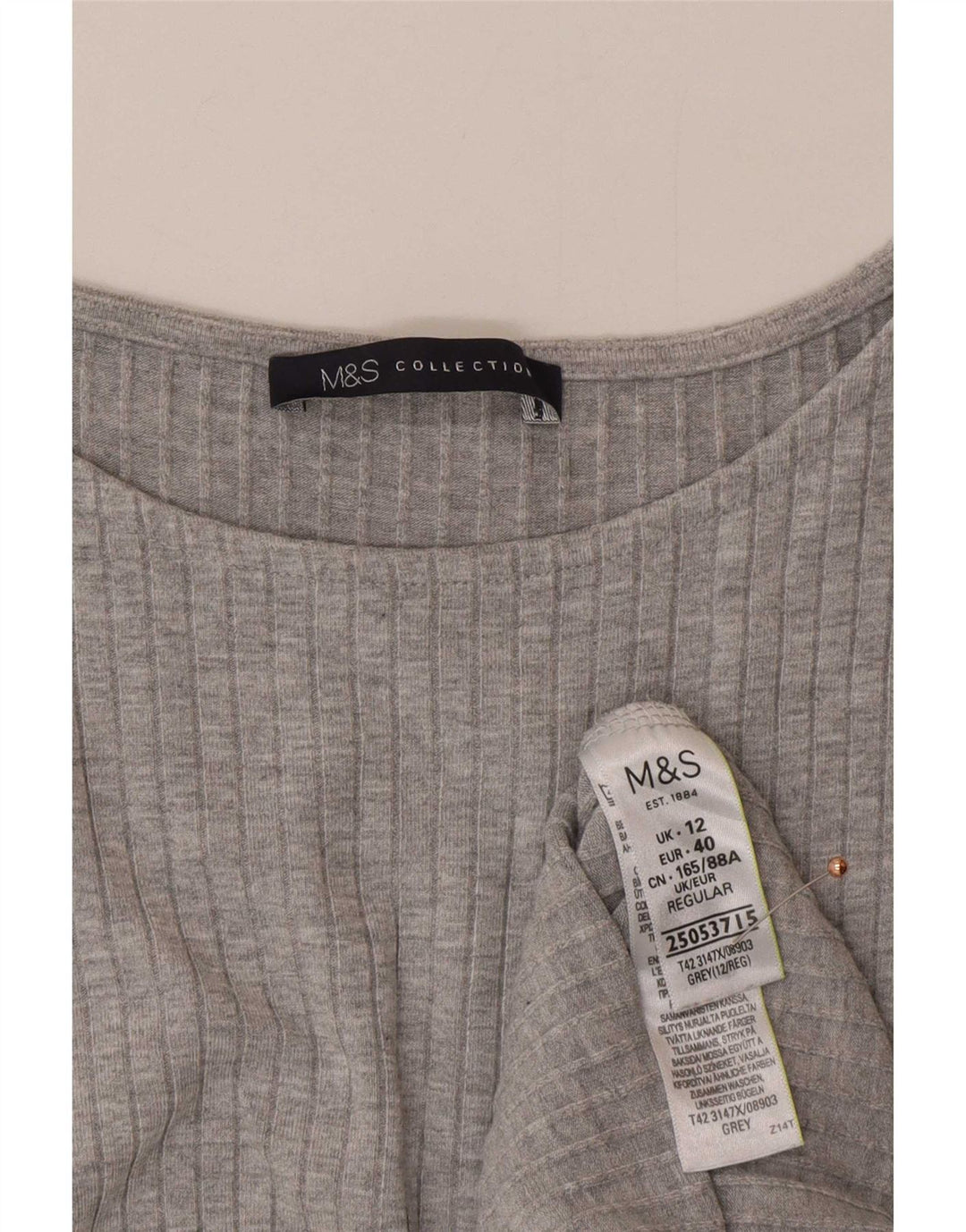 Abito aderente senza maniche da donna Marks & Spencer UK 12 Viscosa grigio medio