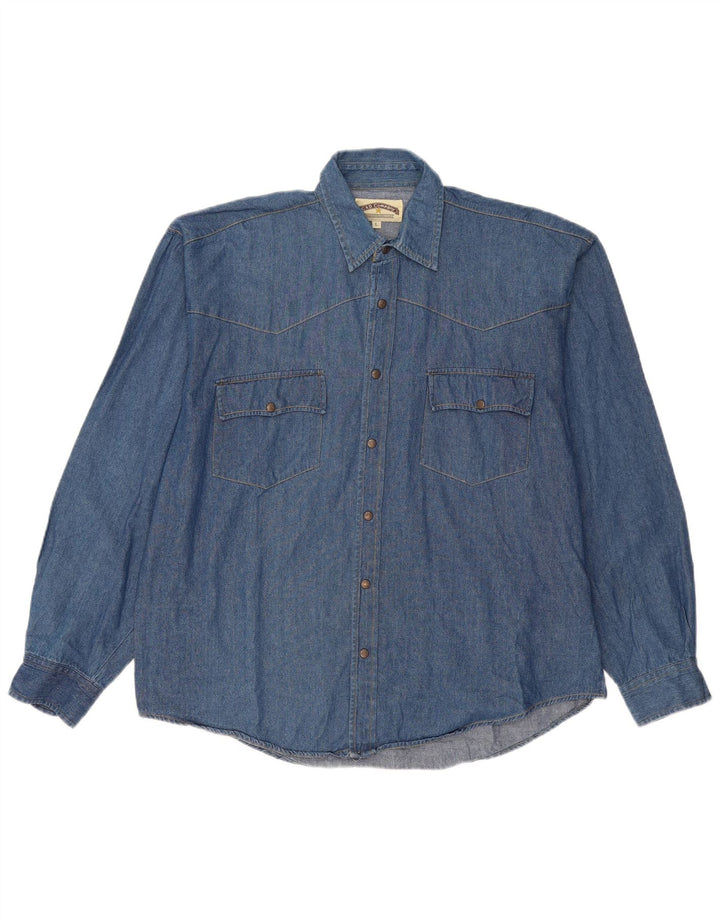 Camicia di jeans vintage da uomo grande in cotone blu