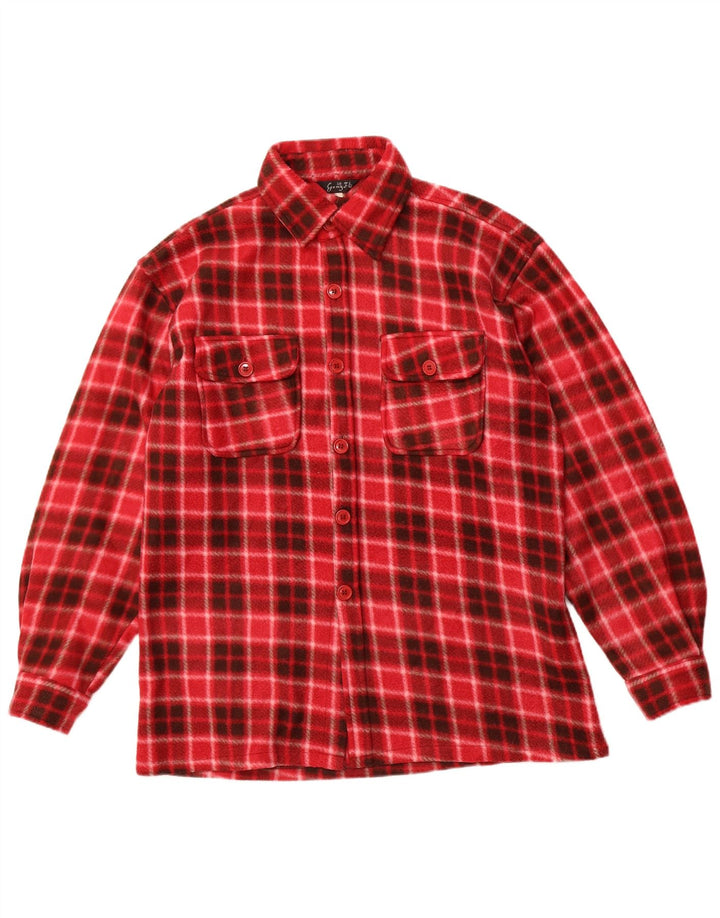 Camicia in pile da uomo VINTAGE grande poliestere a quadri rossi