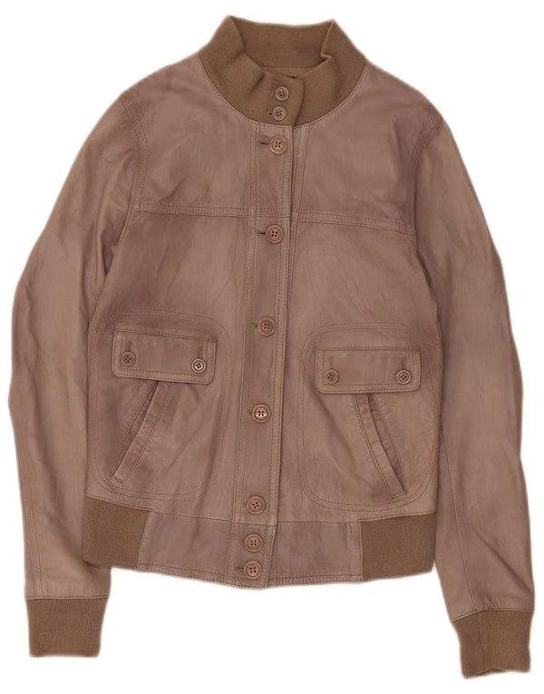 Zen Womens Crop Leather Jacket UK 8 Small Brown Leather