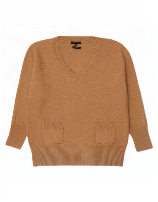 Maglione da donna con scollo a V Massimo Dutti UK 14 Lana beige medio