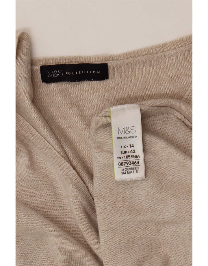 Maglione oversize con scollo a V da donna Marks & Spencer UK 14 Large Beige