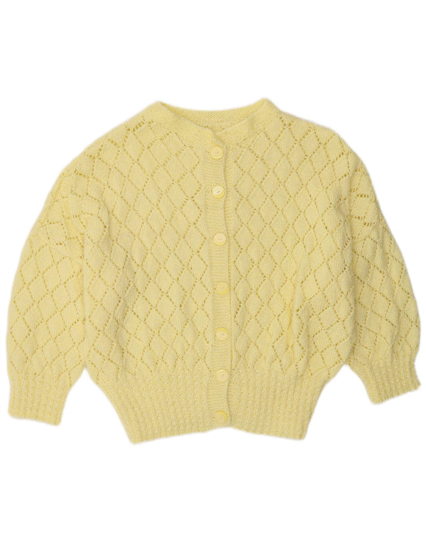 Maglione cardigan con maniche a 3/4 da donna vintage UK 16 grande giallo