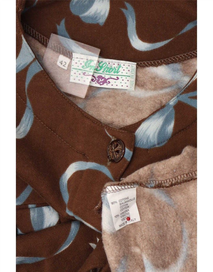 Top cardigan con motivo astratto da donna vintage IT 42 in cotone marrone medio