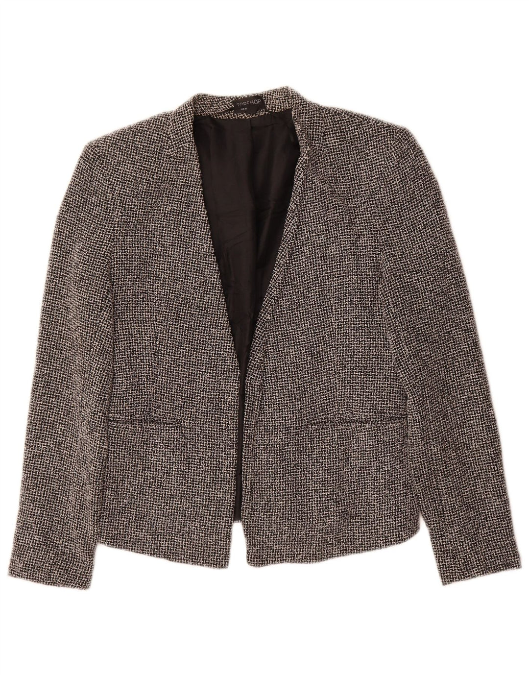 Giacca blazer aperta da donna Topshop UK 10 piccolo cotone a quadri neri